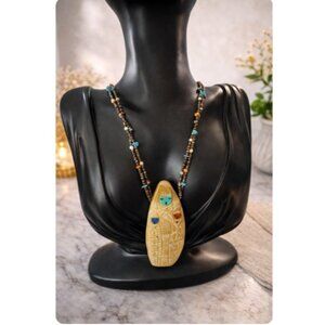 Beautiful Carved  Corn Maiden Pendant  Beaded Necklace